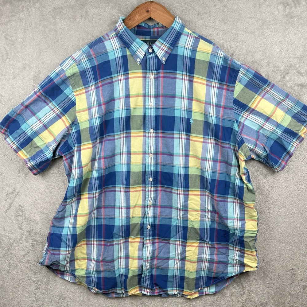 Ralph Lauren Shirt Mens 4XLT Muliticolor Plaid S/S Button Up Classic Fit Preppy